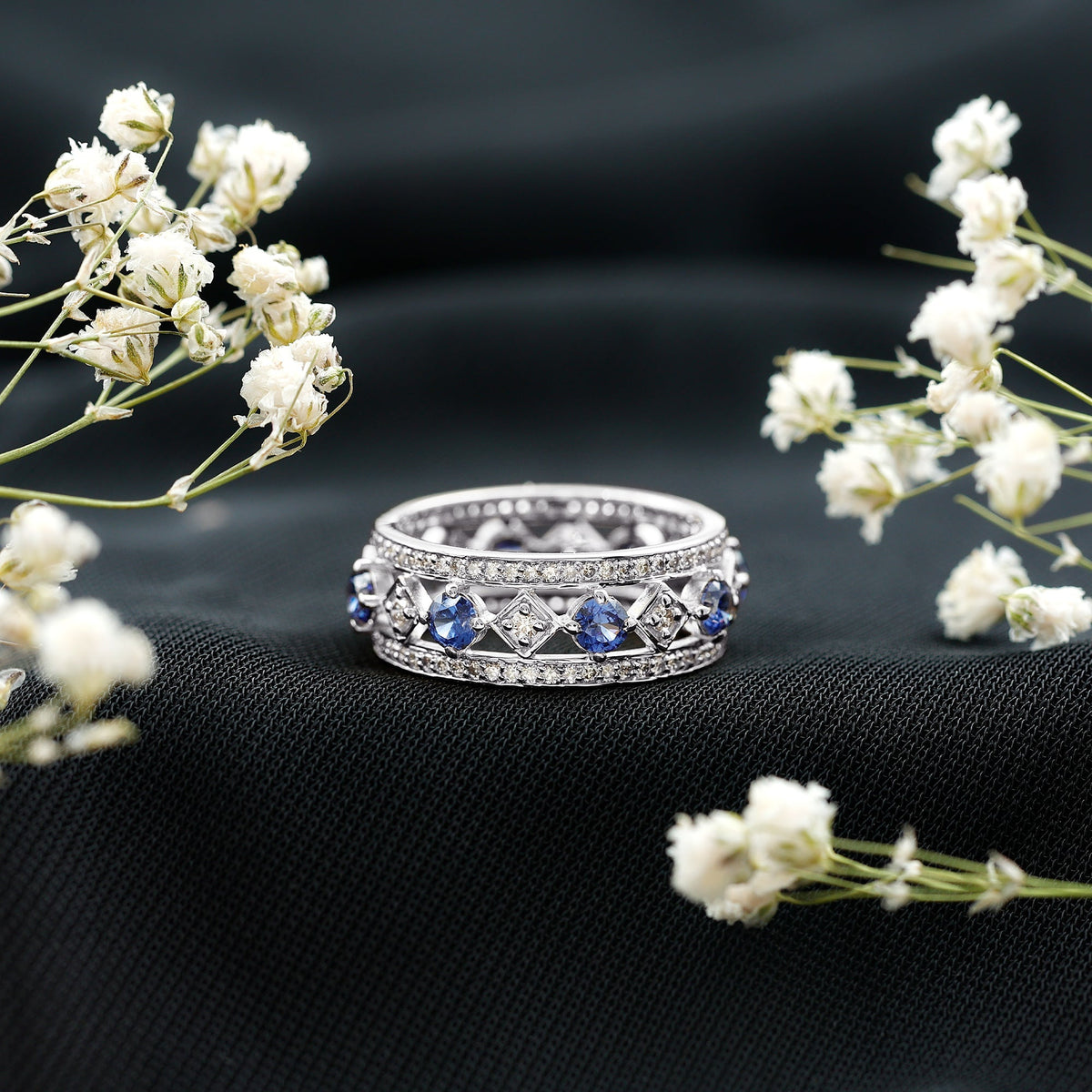 Lab Created Sapphire Ring, Blue Sapphire Diamond Eternity Band