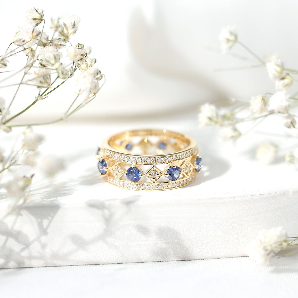Lab Created Sapphire Ring, Blue Sapphire Diamond Eternity Band