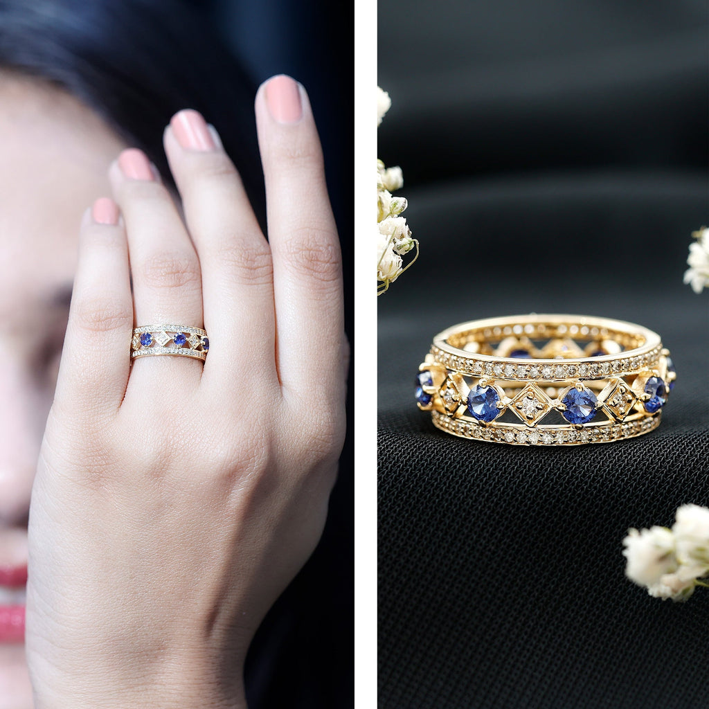 Lab Created Sapphire Ring, Blue Sapphire Diamond Eternity Band