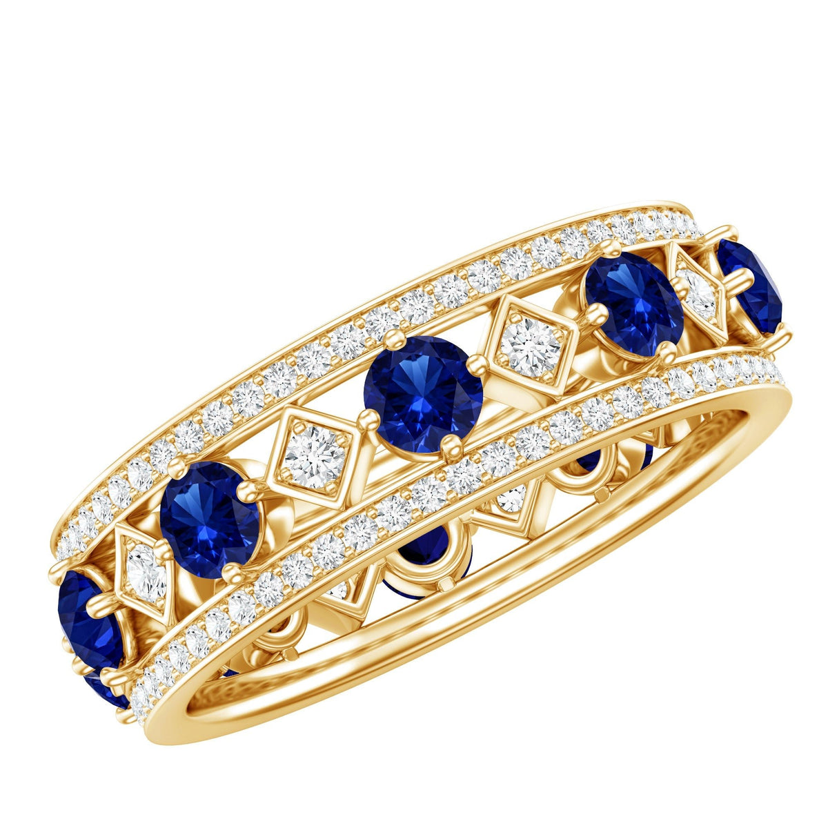 Lab Created Sapphire Ring, Blue Sapphire Diamond Eternity Band
