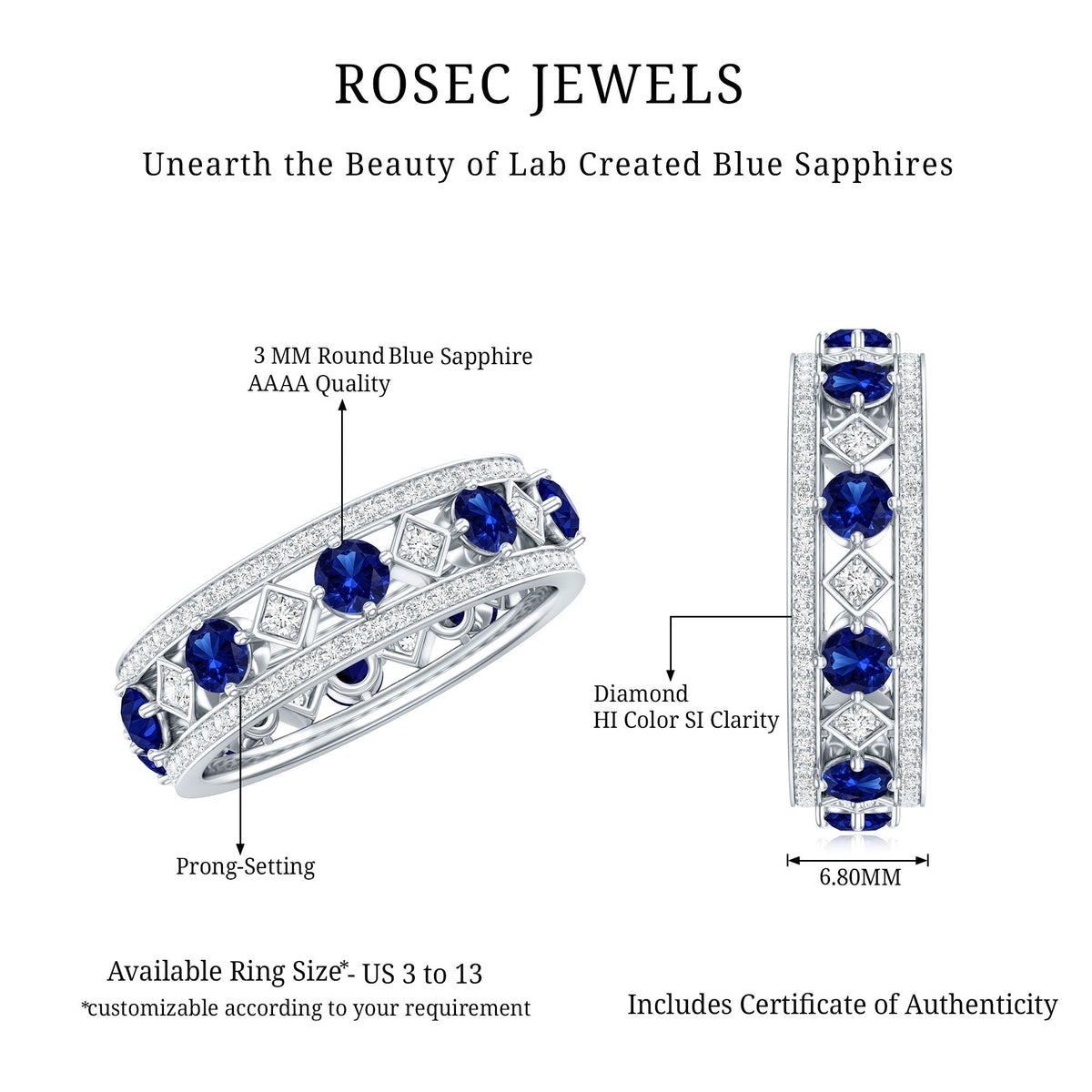 Lab Created Sapphire Ring, Blue Sapphire Diamond Eternity Band