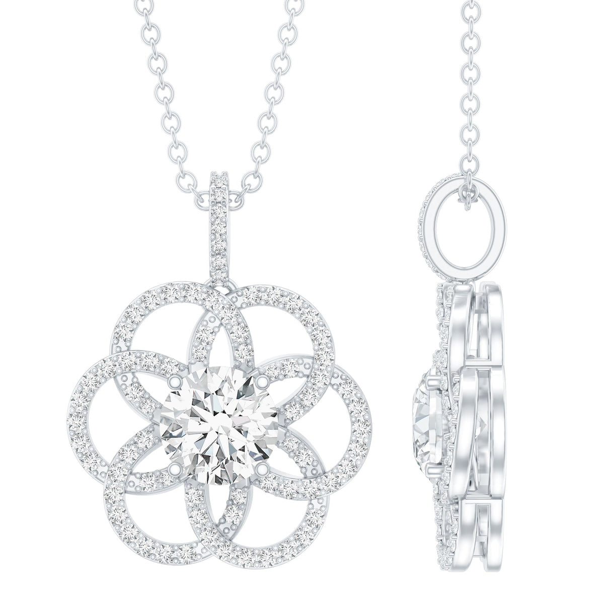 Lab Diamond Necklace – Bridal Flower Pendant with 0.9 Carat Round Cut Diamond