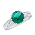 Lab Emerald Engagement Ring – Vintage Solitaire Design with Intricate Detailing