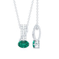 Lab Emerald Necklace – Oval Emerald Pendant with Sparkling Moissanite Stones in 14K White Gold