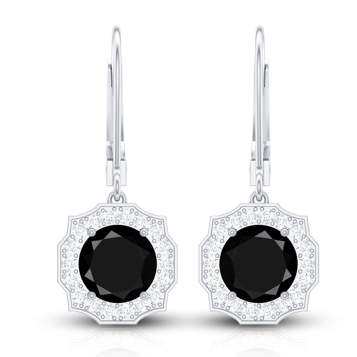 Lab Grown Black Diamond Drop Earrings with Diamond Halo