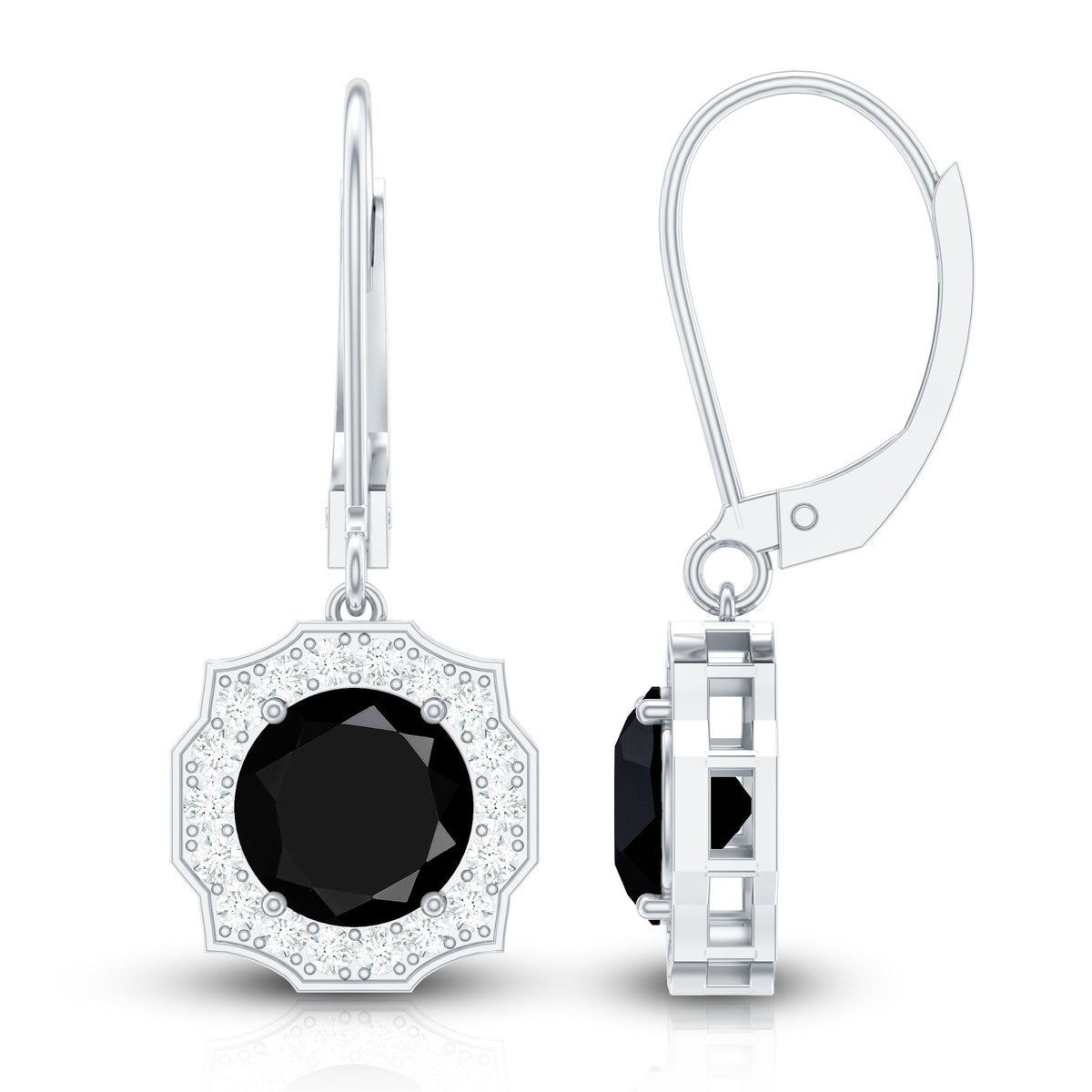 Lab Grown Black Diamond Drop Earrings with Diamond Halo
