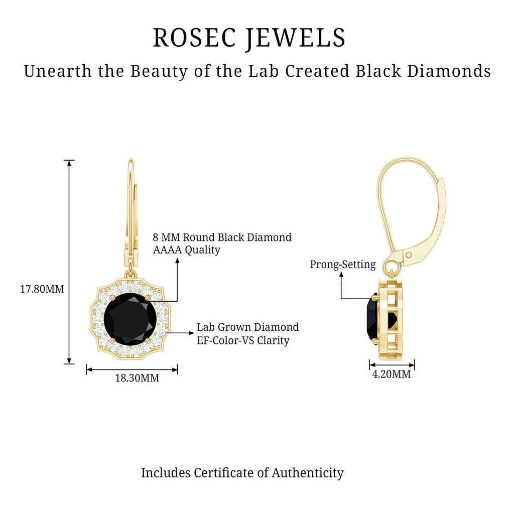Lab Grown Black Diamond Drop Earrings with Diamond Halo