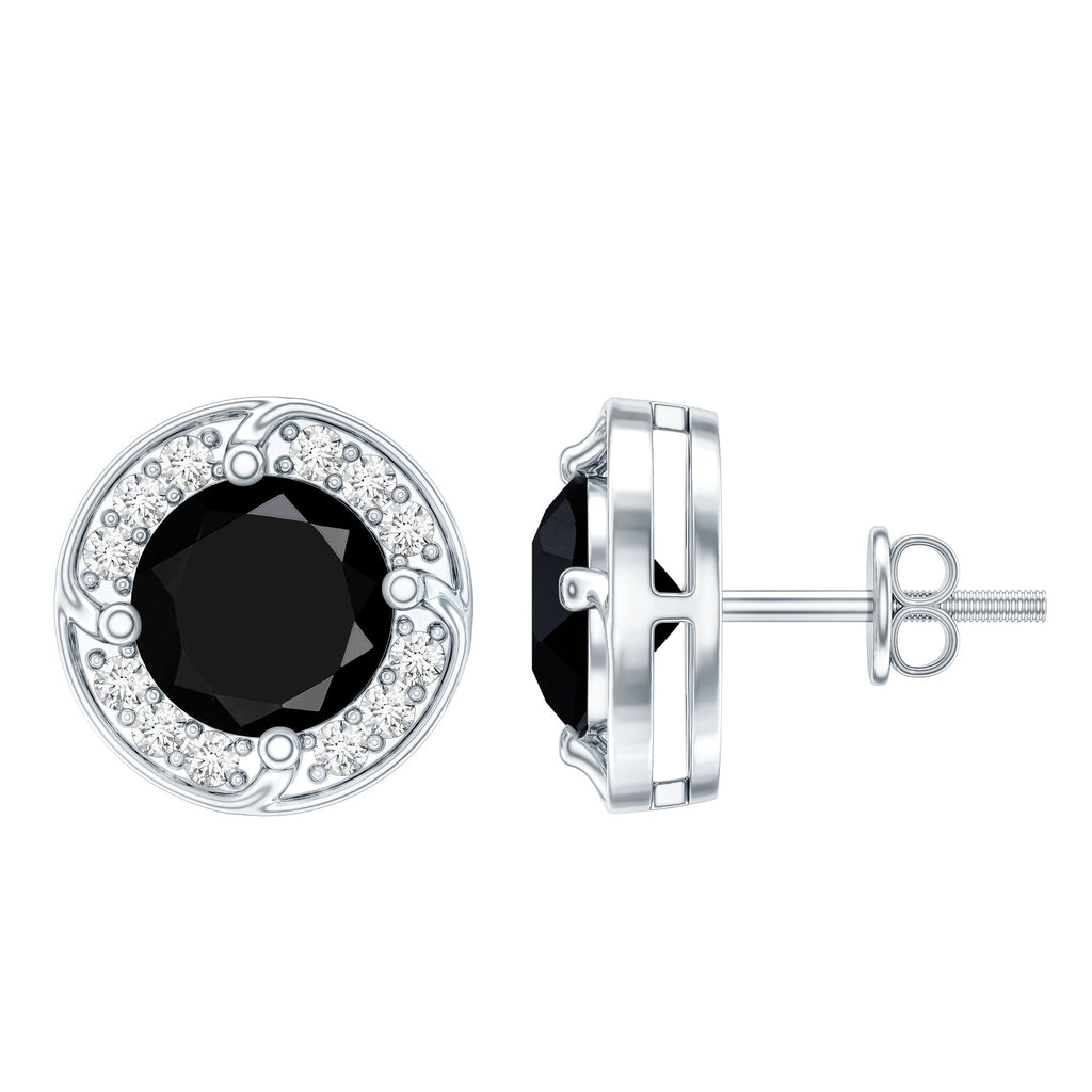 Lab Grown Black Diamond Halo Stud Earrings With Screw Back