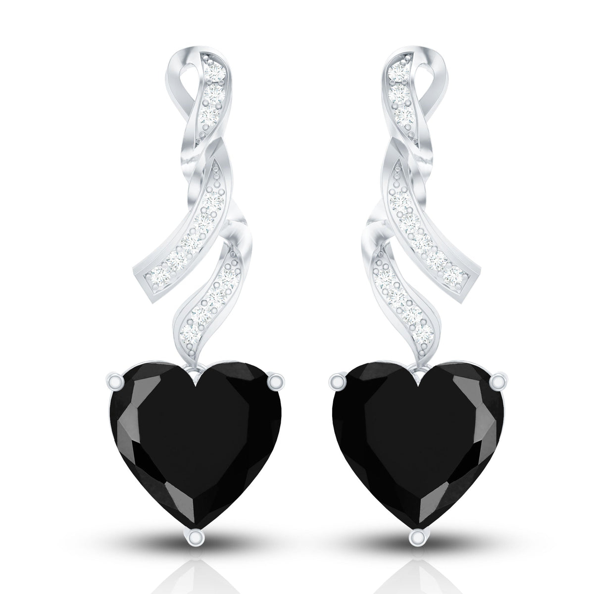 Lab Grown Black Diamond Heart Drop Earrings with Diamonds
