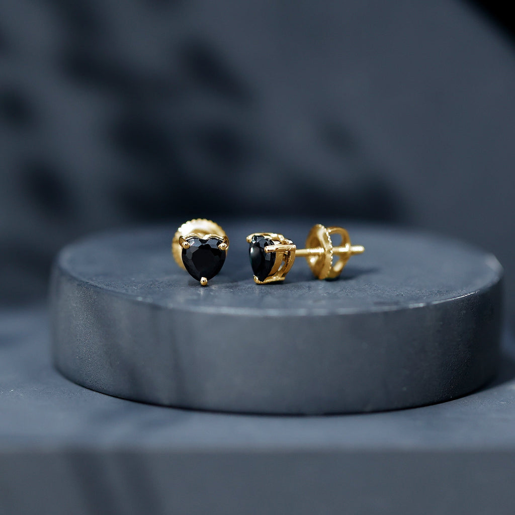 Lab Grown Black Diamond Heart Stud Earrings With Screw Back