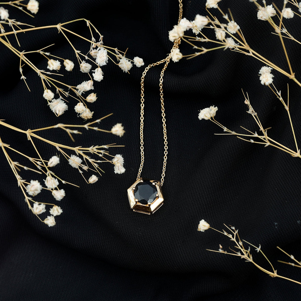 Lab Grown Black Diamond Hexagon Pendant Necklace