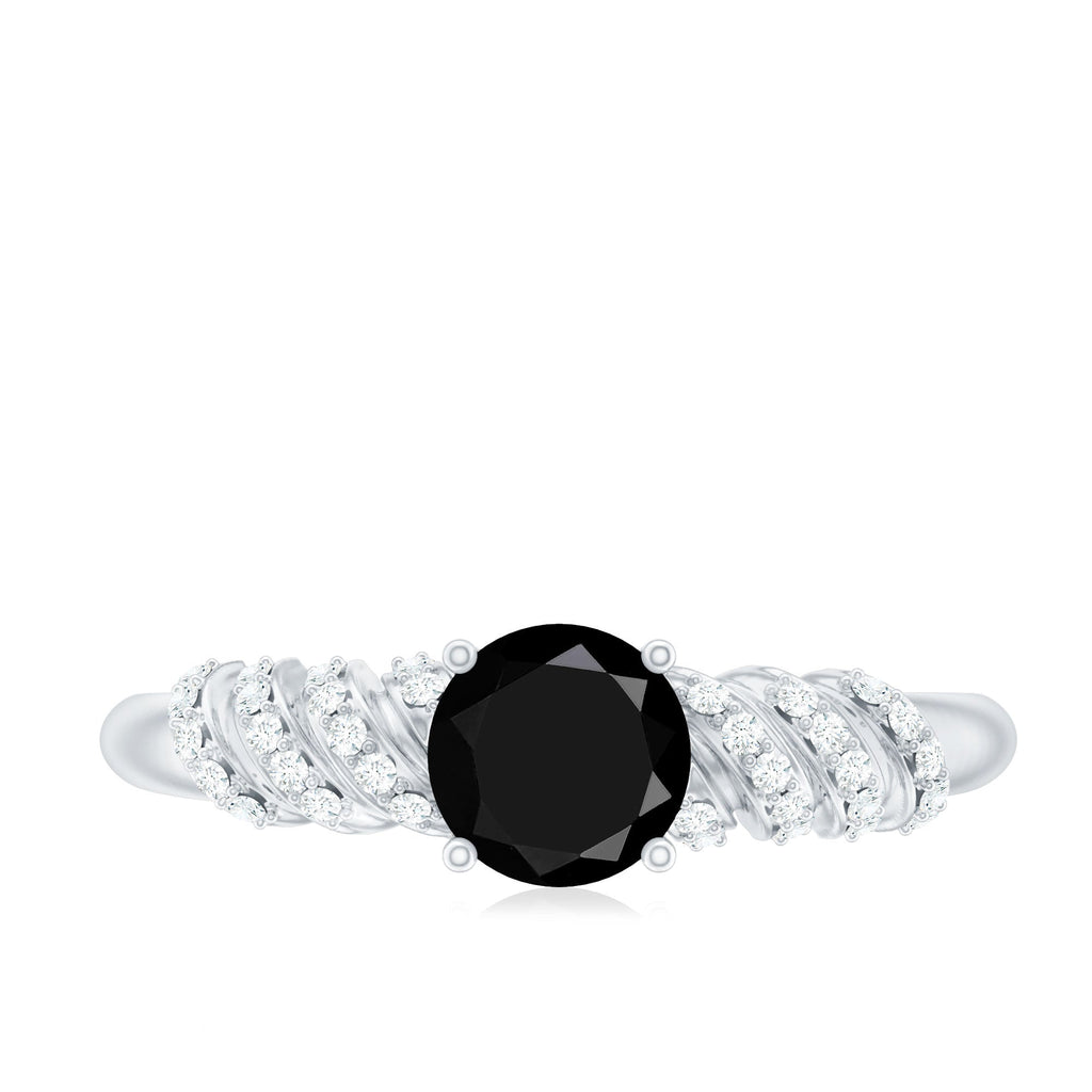 Lab Grown Black Diamond Solitaire Promise Ring With Diamond