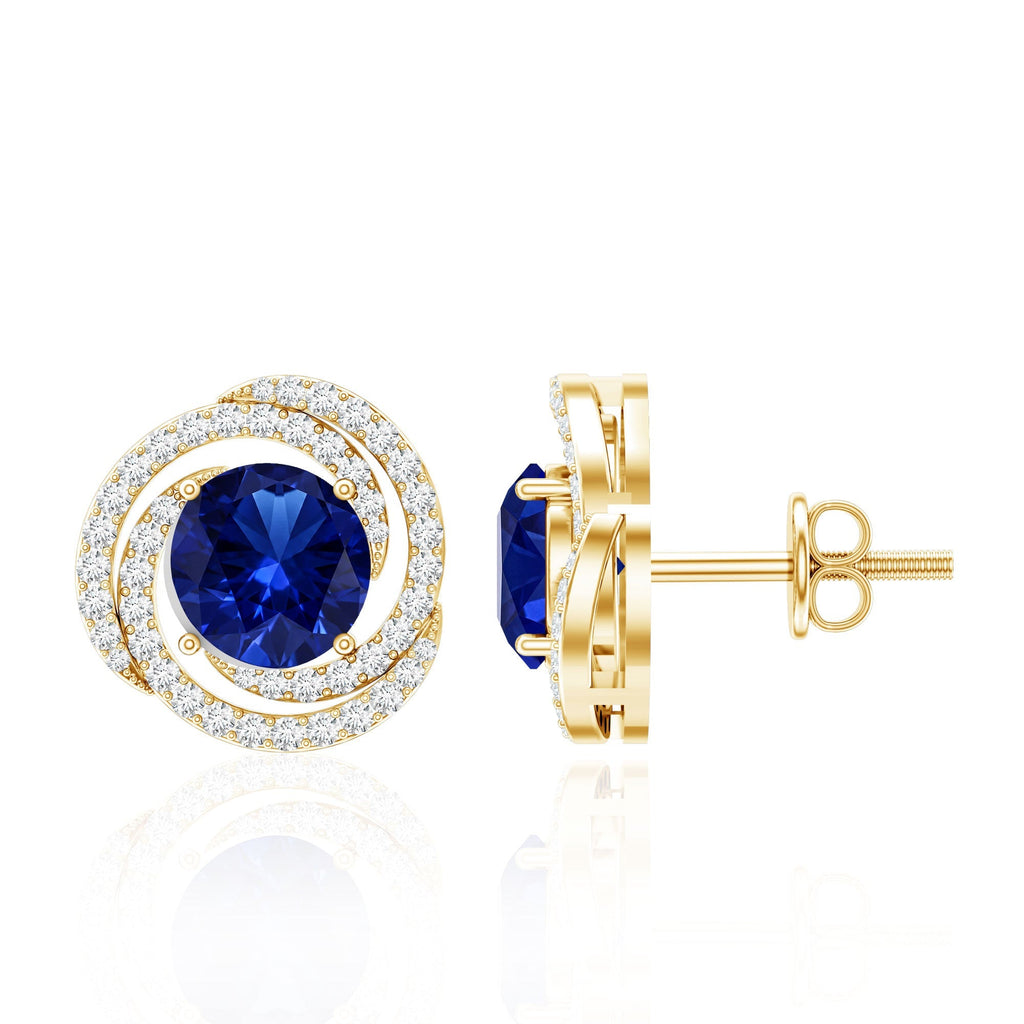 Lab Grown Blue Sapphire and Diamond Swirl Stud Earrings