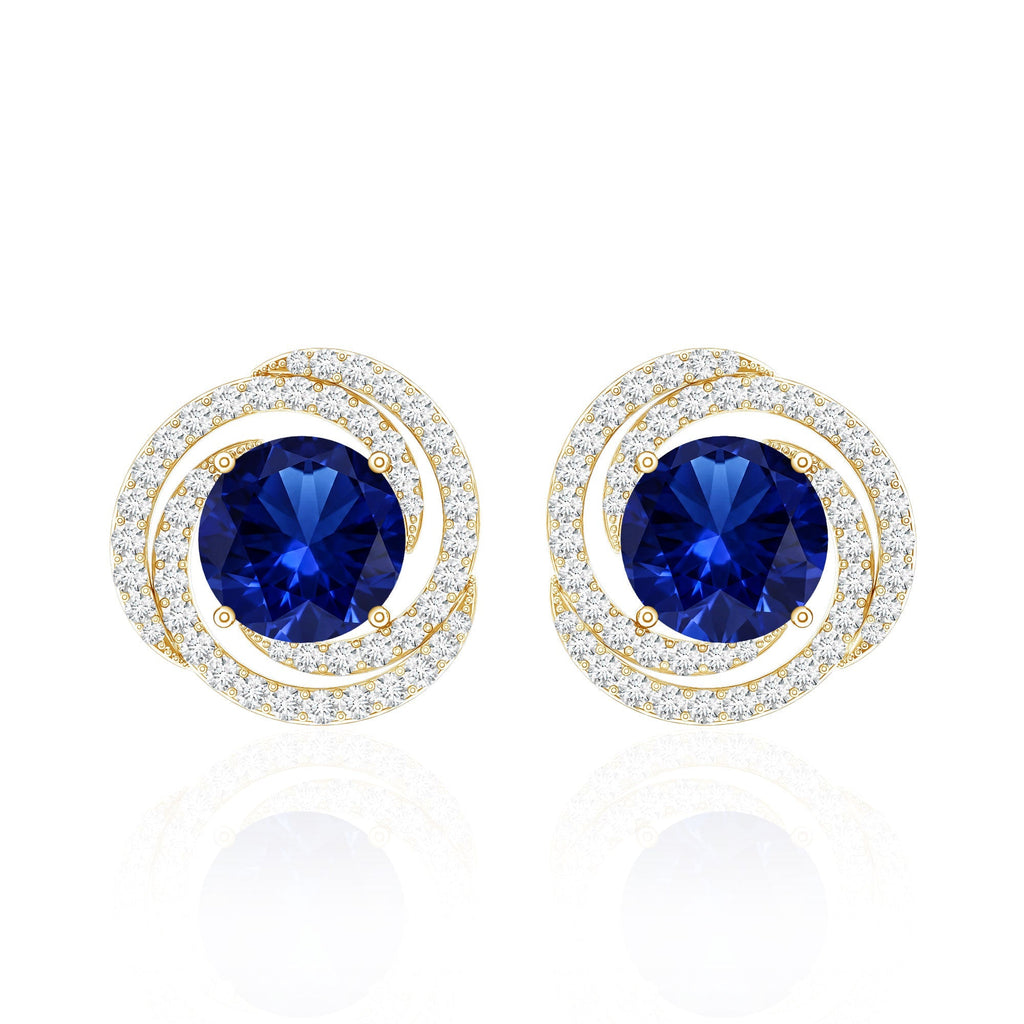 Lab Grown Blue Sapphire and Diamond Swirl Stud Earrings
