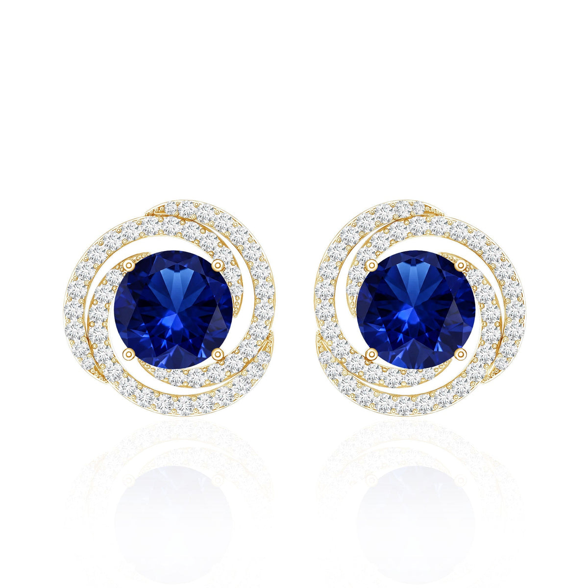 Lab Grown Blue Sapphire and Diamond Swirl Stud Earrings