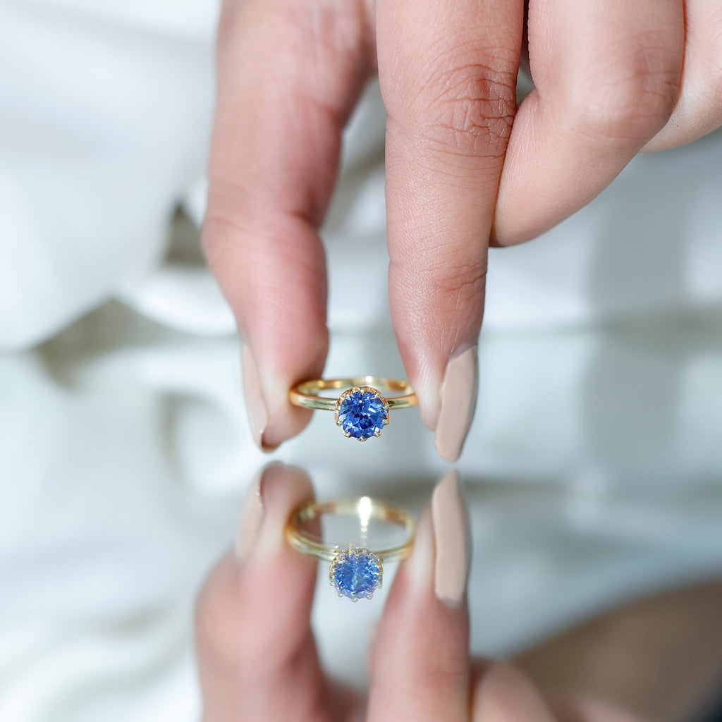 Lab Grown Blue Sapphire Ring, 1 Carat Solitaire Engagement Ring