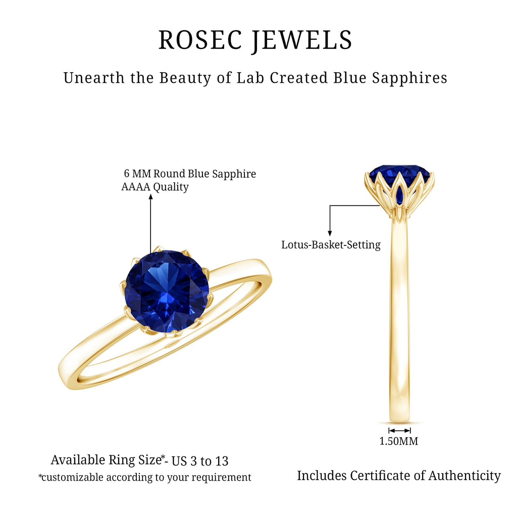 Lab Grown Blue Sapphire Ring, 1 Carat Solitaire Engagement Ring