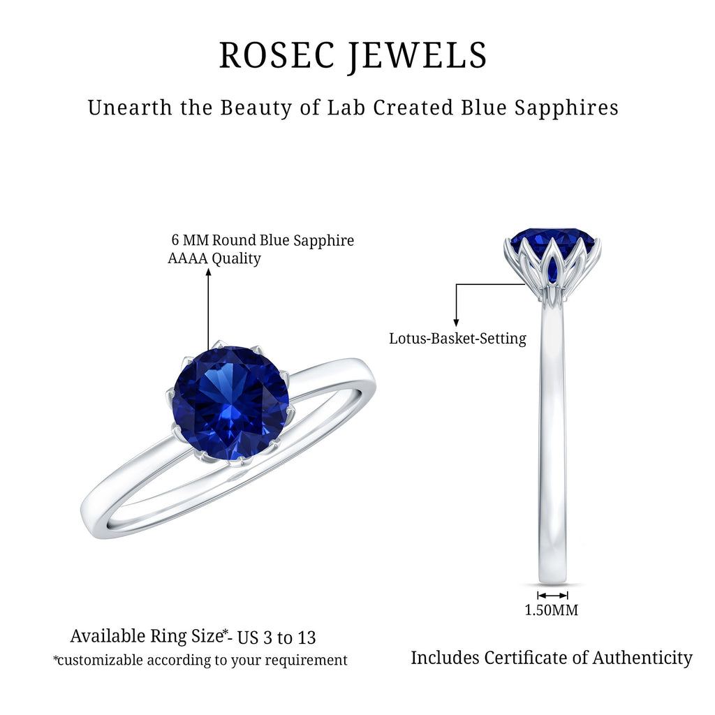 Lab Grown Blue Sapphire Ring, 1 Carat Solitaire Engagement Ring