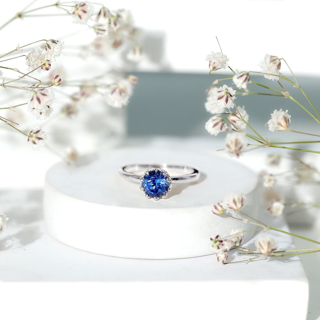 Lab Grown Blue Sapphire Ring, 1 Carat Solitaire Engagement Ring