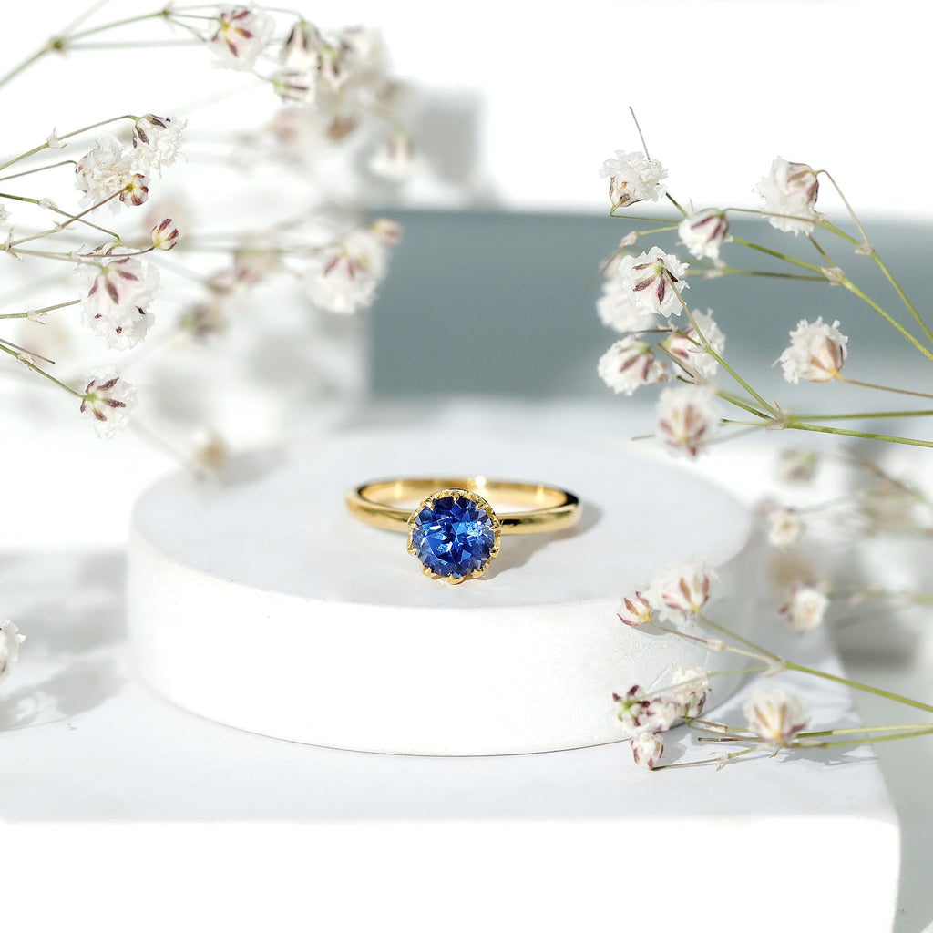Lab Grown Blue Sapphire Ring, 1 Carat Solitaire Engagement Ring