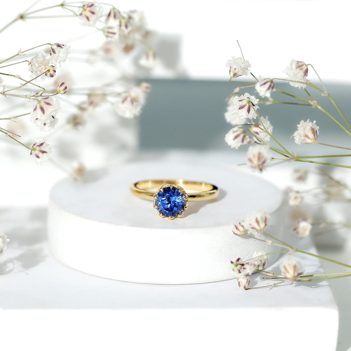Lab Grown Blue Sapphire Ring, 1 Carat Solitaire Engagement Ring