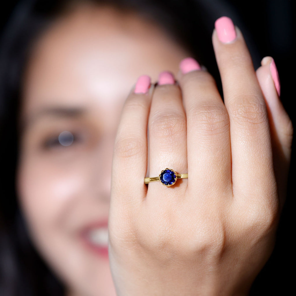 Lab Grown Blue Sapphire Ring, 1 Carat Solitaire Engagement Ring