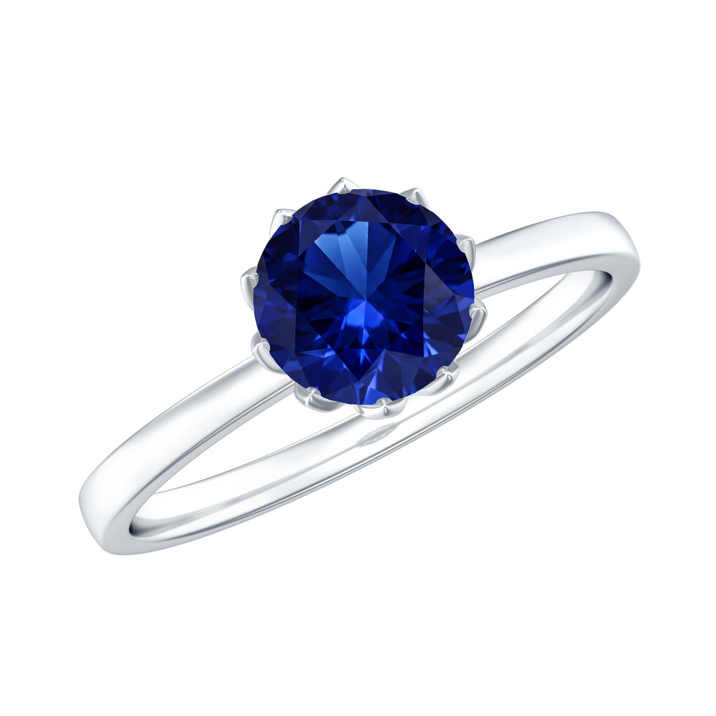 Lab Grown Blue Sapphire Ring, 1 Carat Solitaire Engagement Ring