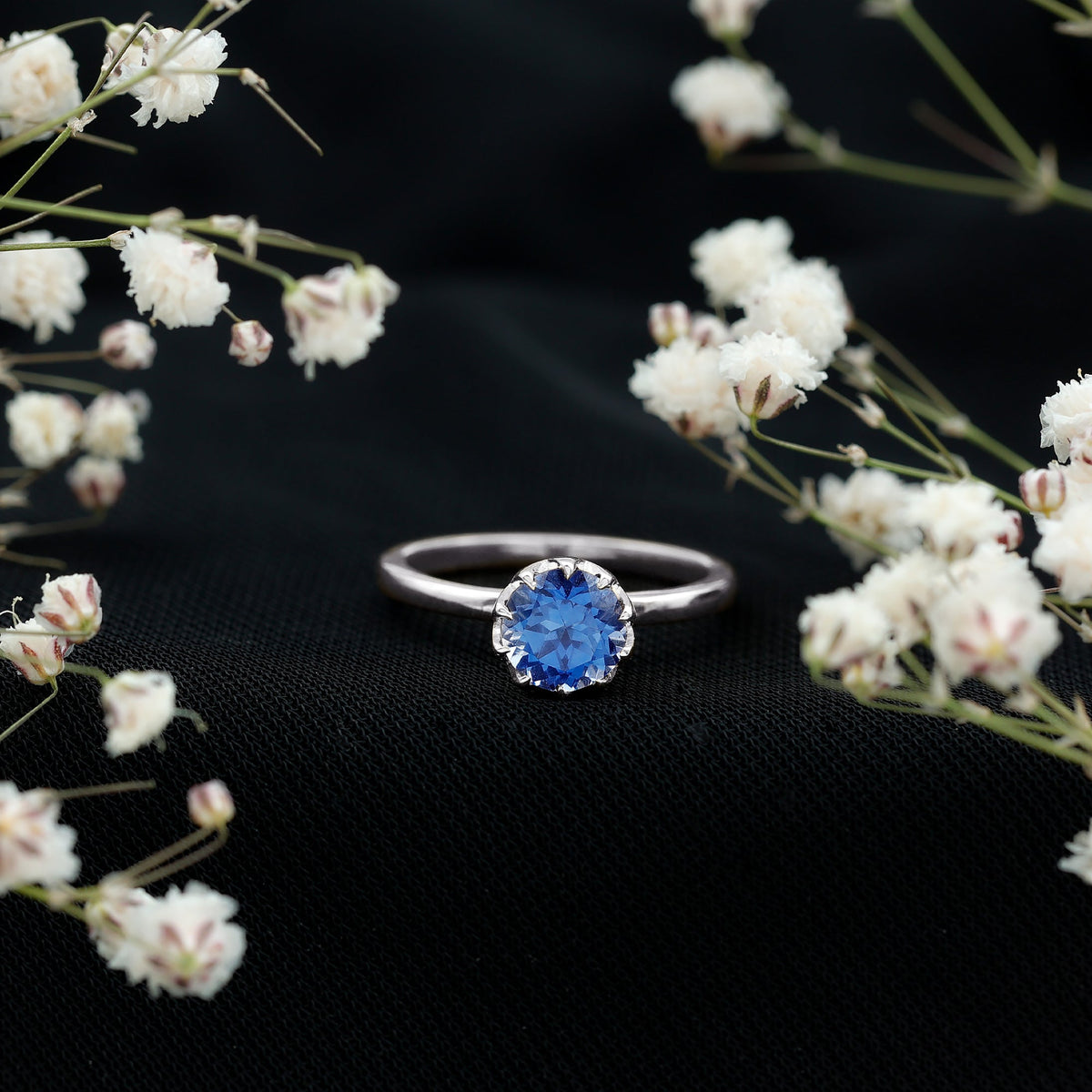 Lab Grown Blue Sapphire Ring, 1 Carat Solitaire Engagement Ring