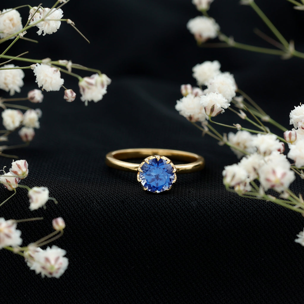 Lab Grown Blue Sapphire Ring, 1 Carat Solitaire Engagement Ring