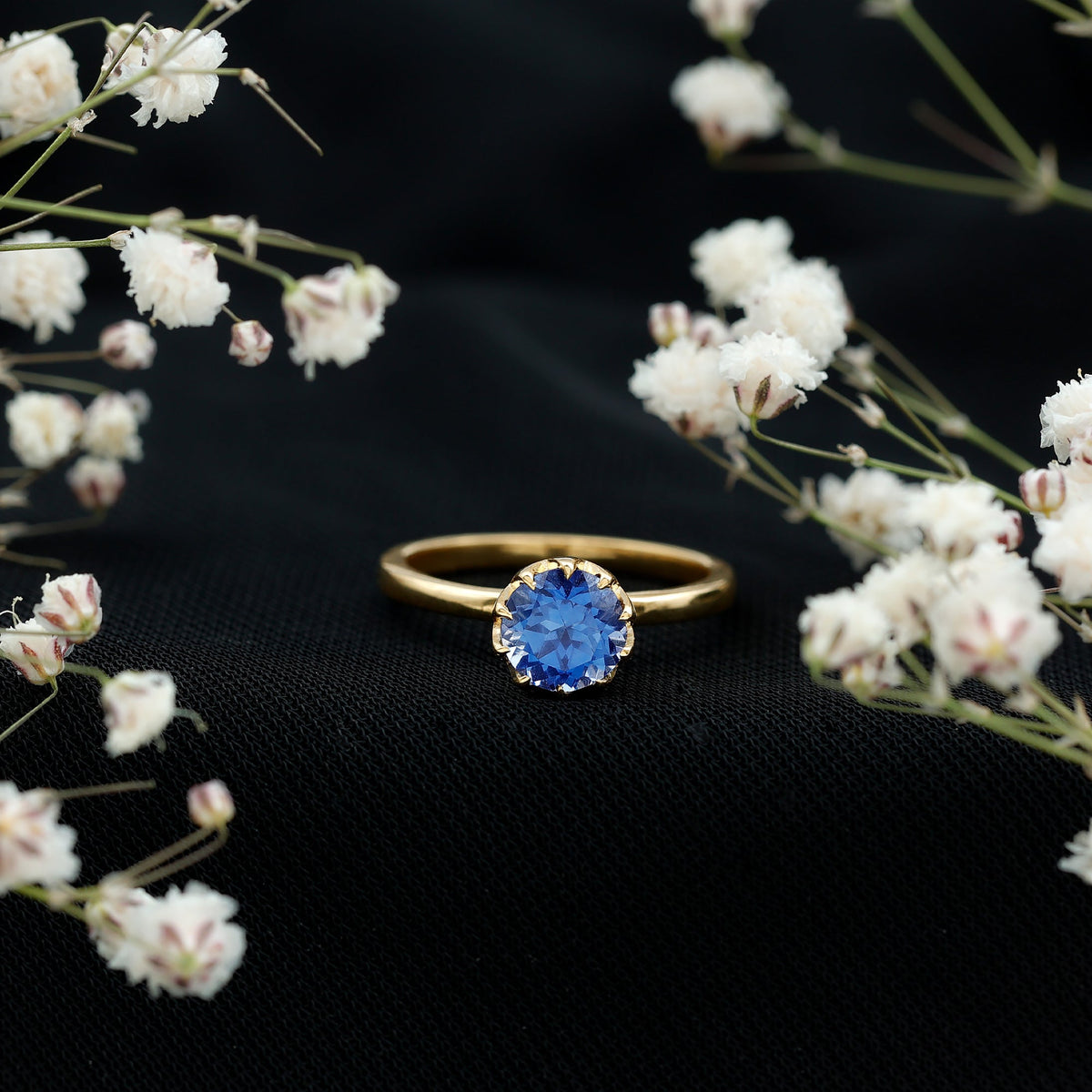 Lab Grown Blue Sapphire Ring, 1 Carat Solitaire Engagement Ring