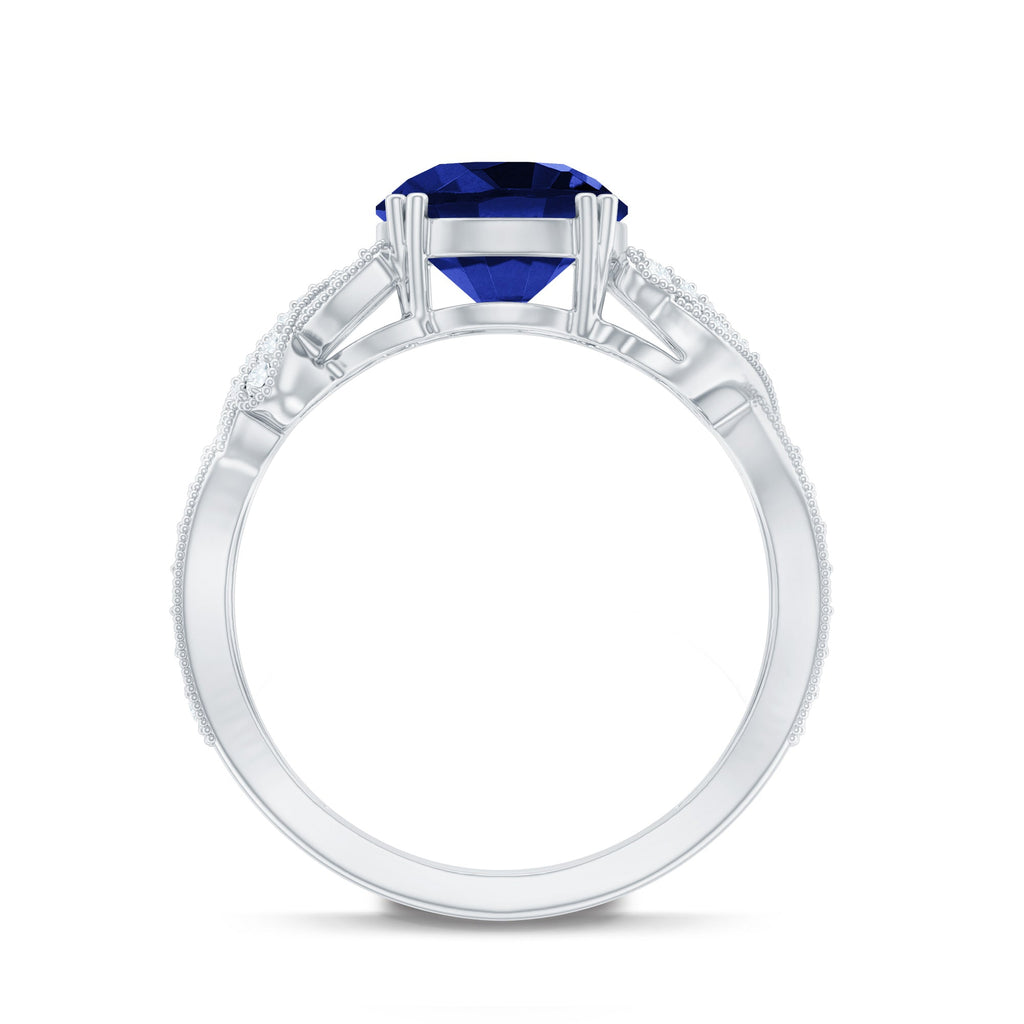 Lab Grown Blue Sapphire Ring, 2.7 Carat Designer Engagement Ring