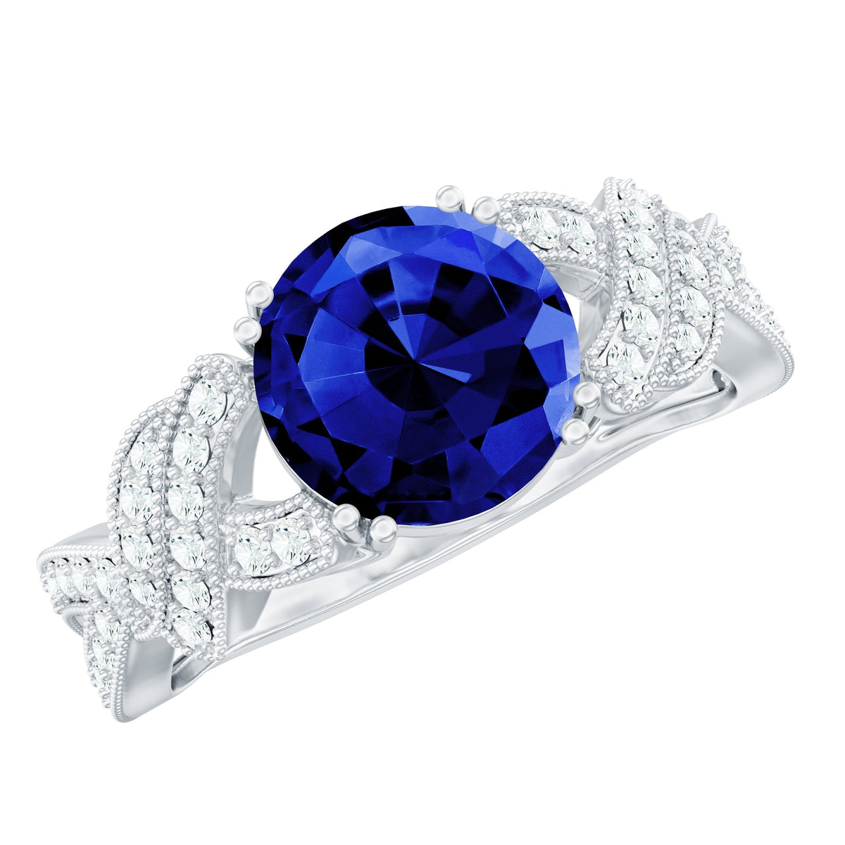 Lab Grown Blue Sapphire Ring, 2.7 Carat Designer Engagement Ring