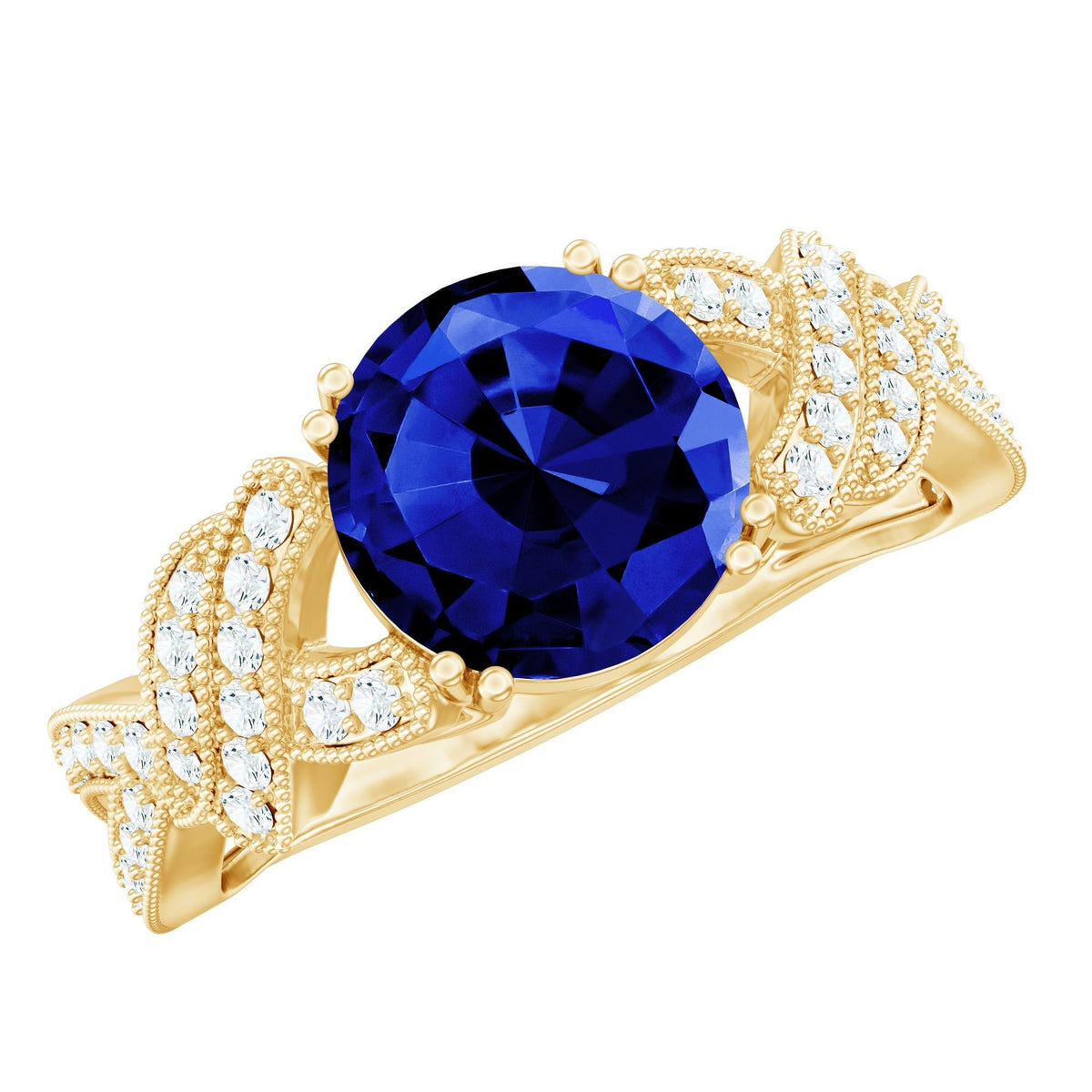 Lab Grown Blue Sapphire Ring, 2.7 Carat Designer Engagement Ring