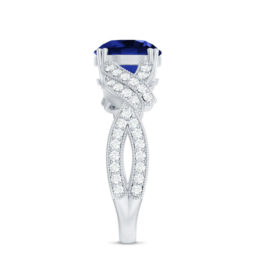 Lab Grown Blue Sapphire Ring, 2.7 Carat Designer Engagement Ring