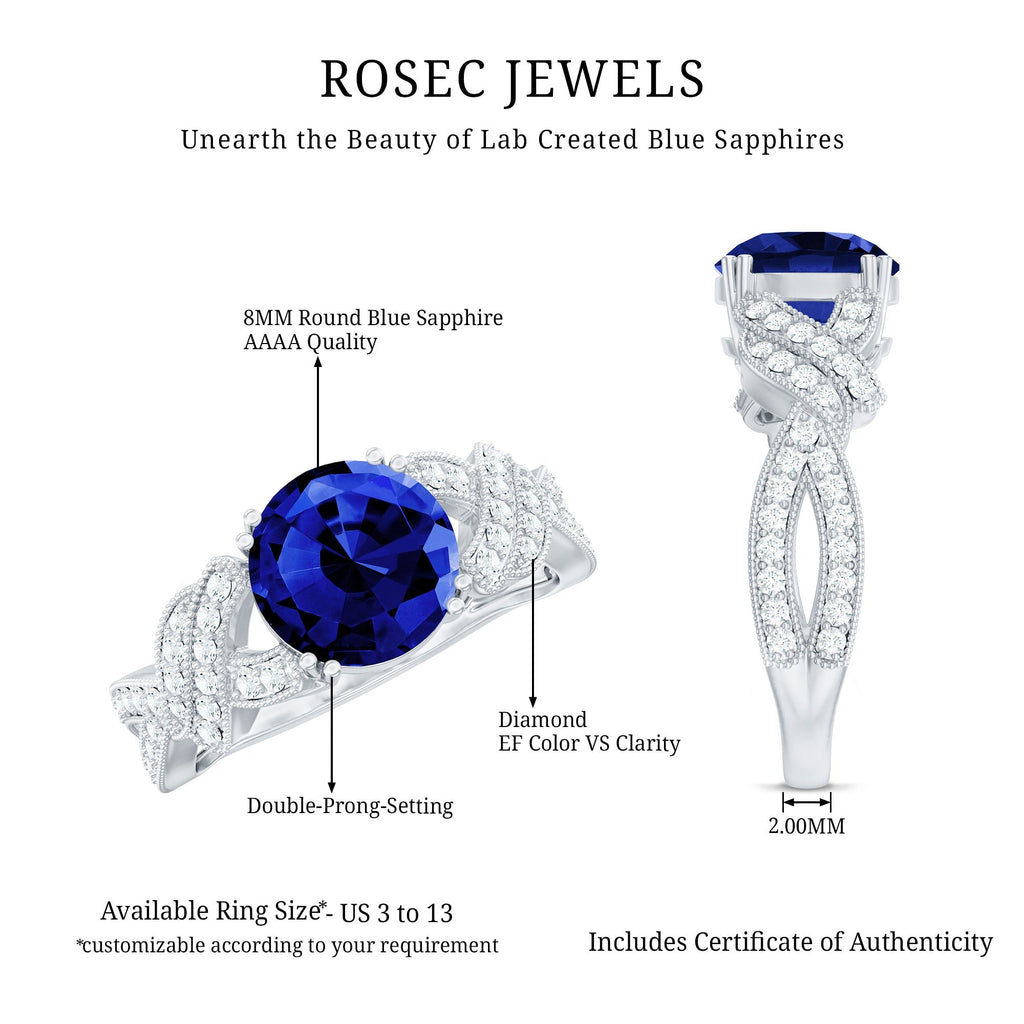 Lab Grown Blue Sapphire Ring, 2.7 Carat Designer Engagement Ring
