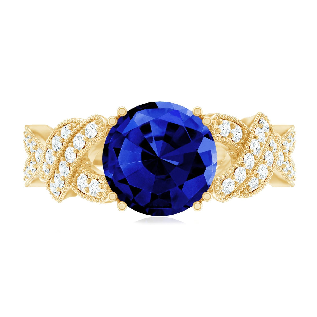 Lab Grown Blue Sapphire Ring, 2.7 Carat Designer Engagement Ring