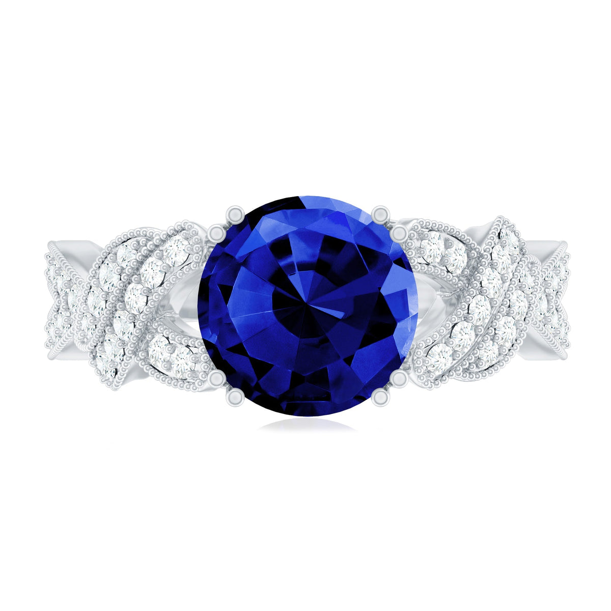 Lab Grown Blue Sapphire Ring, 2.7 Carat Designer Engagement Ring
