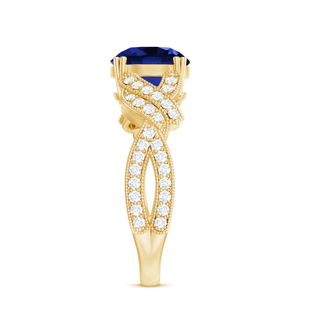 Lab Grown Blue Sapphire Ring, 2.7 Carat Designer Engagement Ring