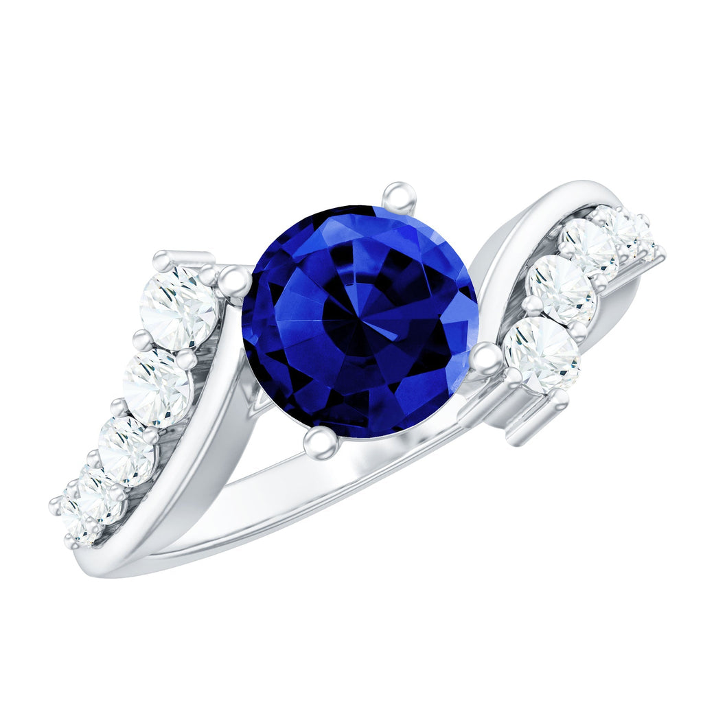 Lab Grown Blue Sapphire Ring, 2.7 Carat Diamond Bypass Shank