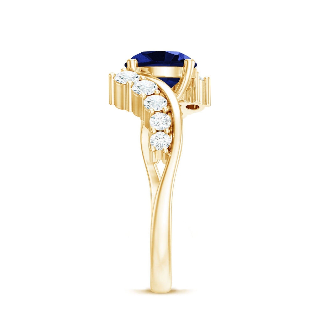 Lab Grown Blue Sapphire Ring, 2.7 Carat Diamond Bypass Shank