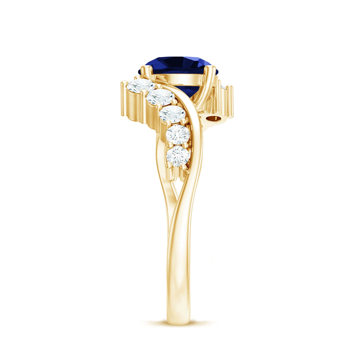 Lab Grown Blue Sapphire Ring, 2.7 Carat Diamond Bypass Shank