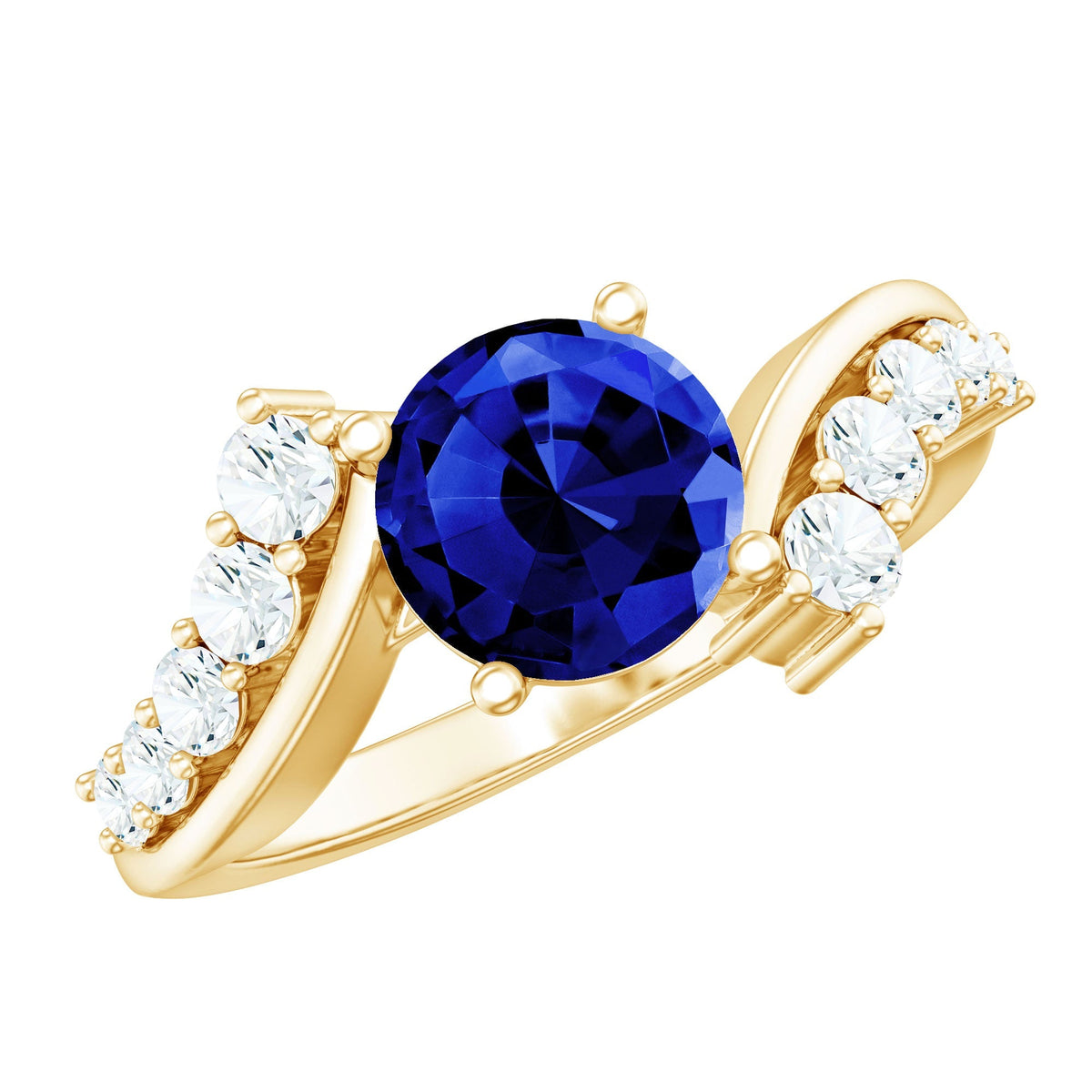 Lab Grown Blue Sapphire Ring, 2.7 Carat Diamond Bypass Shank