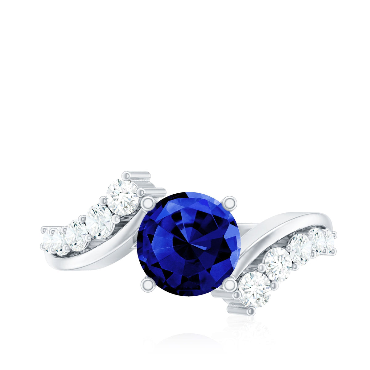 Lab Grown Blue Sapphire Ring, 2.7 Carat Diamond Bypass Shank