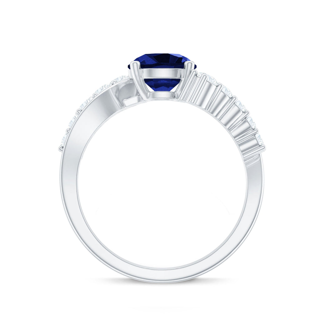 Lab Grown Blue Sapphire Ring, 2.7 Carat Diamond Bypass Shank