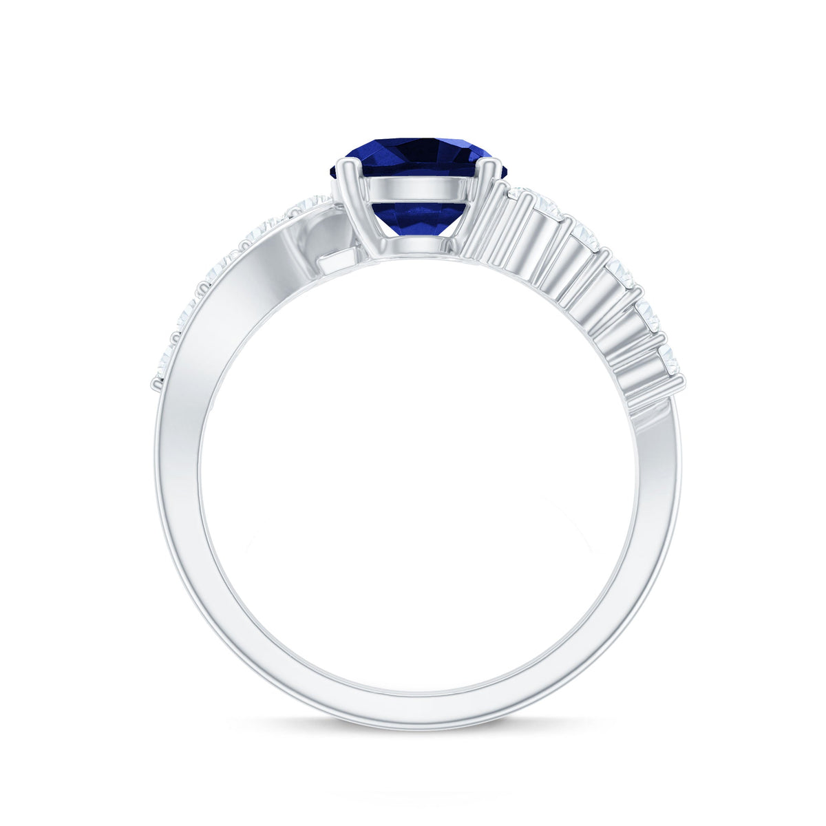 Lab Grown Blue Sapphire Ring, 2.7 Carat Diamond Bypass Shank