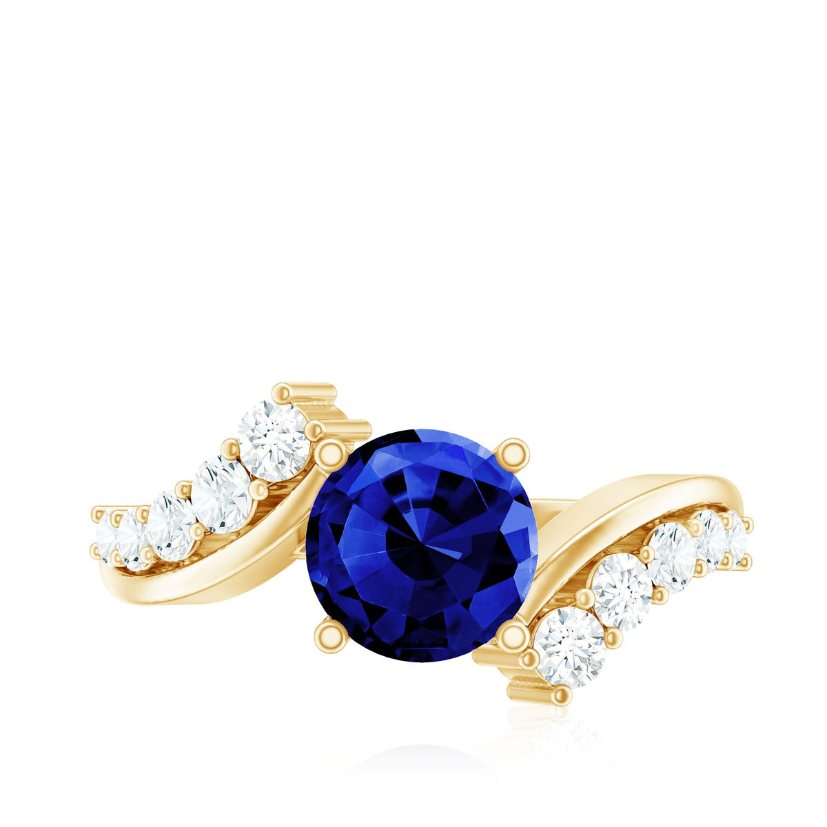 Lab Grown Blue Sapphire Ring, 2.7 Carat Diamond Bypass Shank