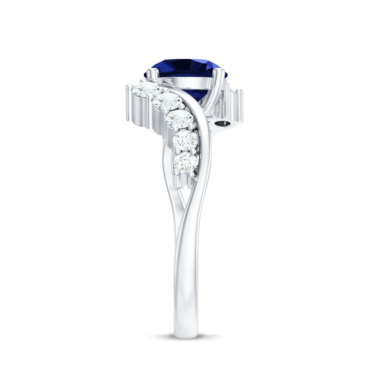 Lab Grown Blue Sapphire Ring, 2.7 Carat Diamond Bypass Shank