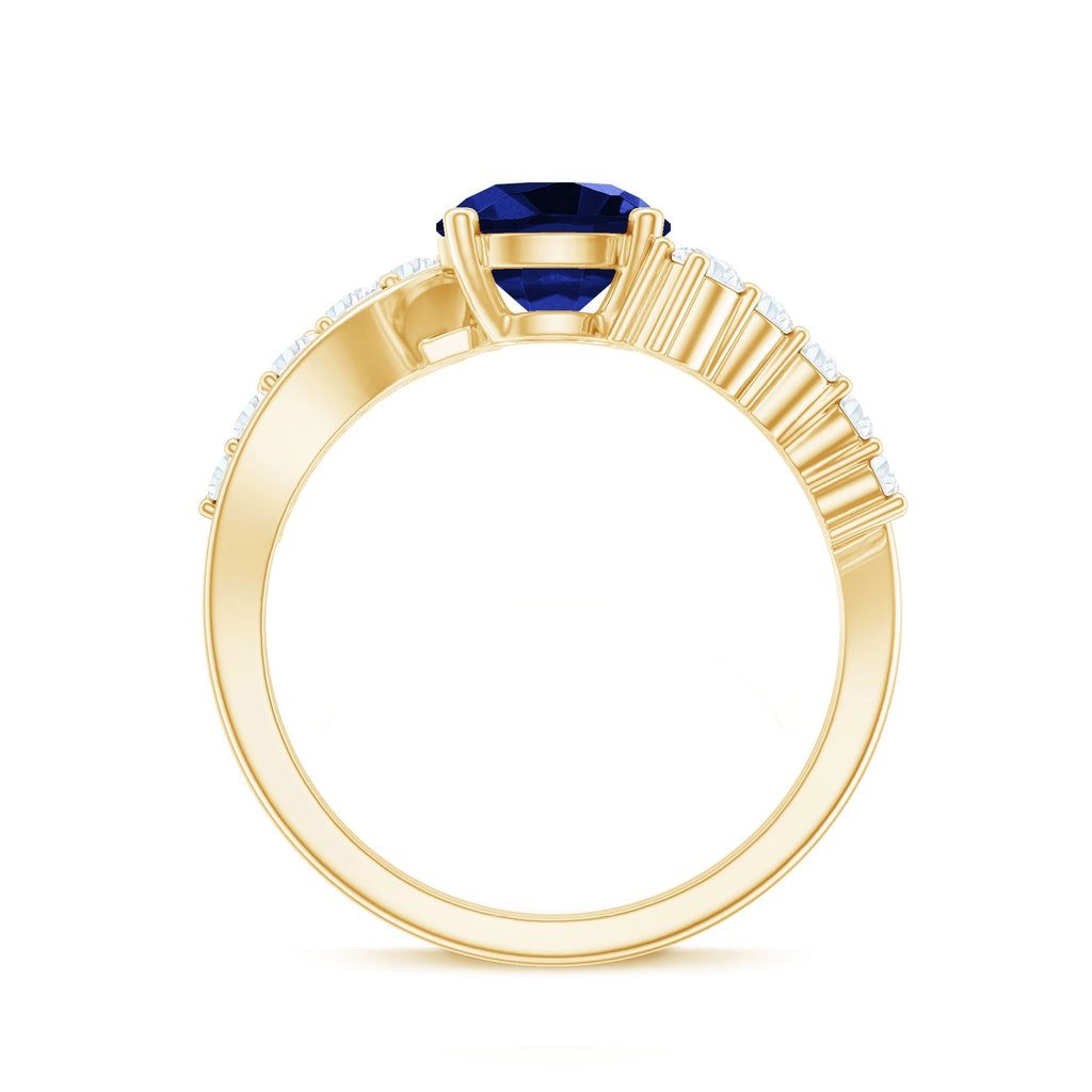 Lab Grown Blue Sapphire Ring, 2.7 Carat Diamond Bypass Shank