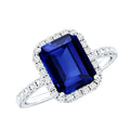 Lab Grown Blue Sapphire Ring, 2.75 Ct Emerald Cut Diamond Halo