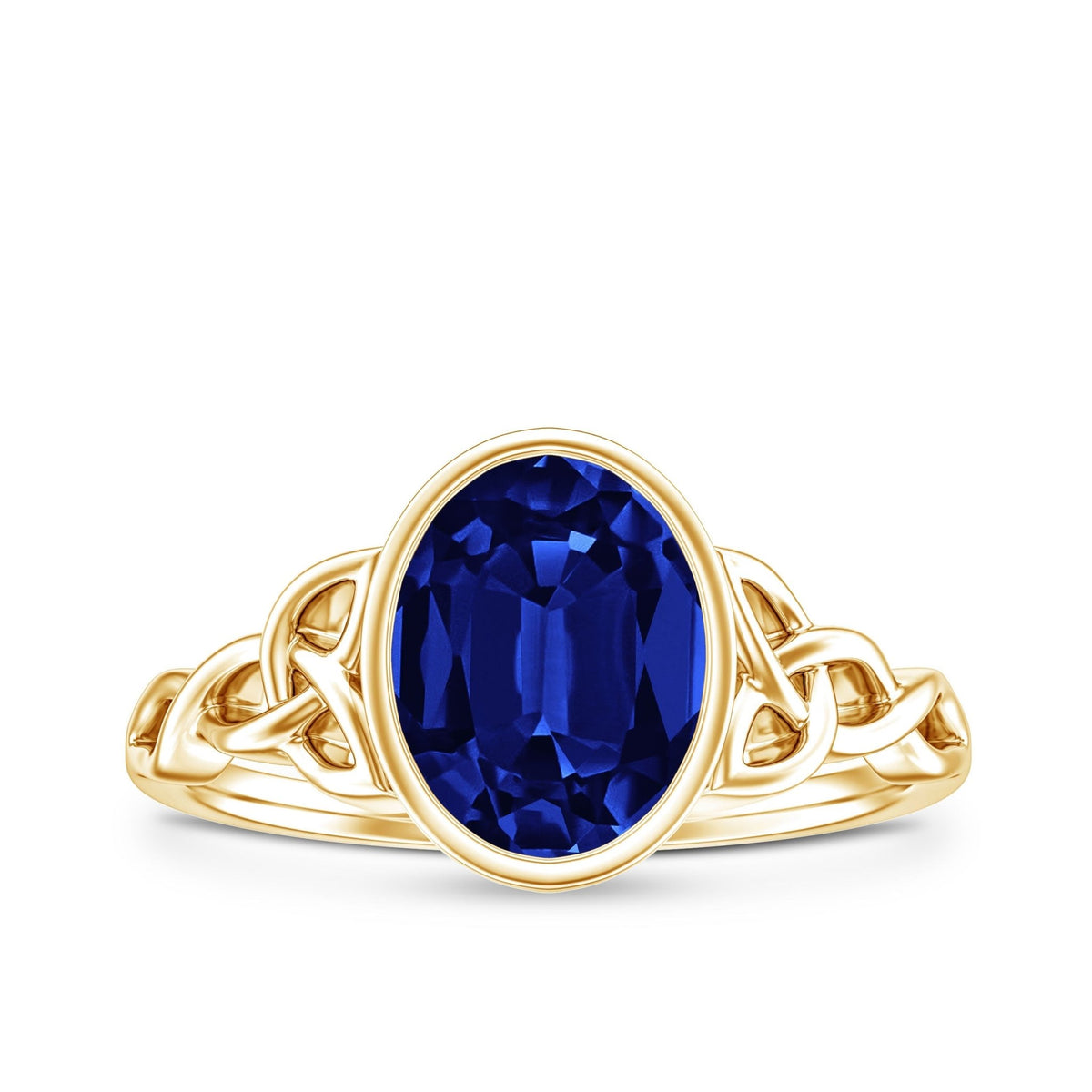 Lab Grown Blue Sapphire Ring, 4 Carat Oval Celtic Ring